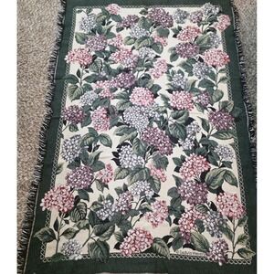 VTG Goodwin Weavers Tapestry Sofa Throw Blanket Floral Fringe USA Made